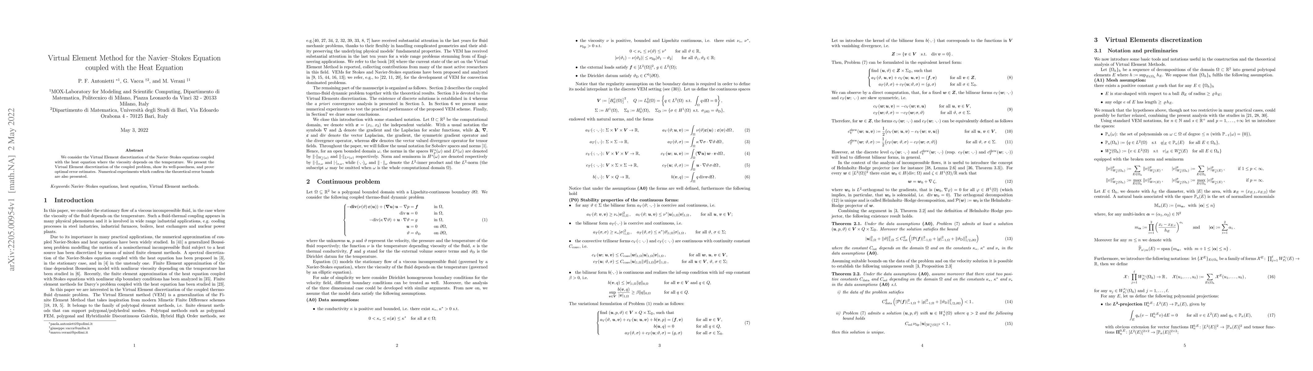Thumbnail for Virtual Element Method for the Navier--Stokes Equation coupled with the
  Heat Equation
