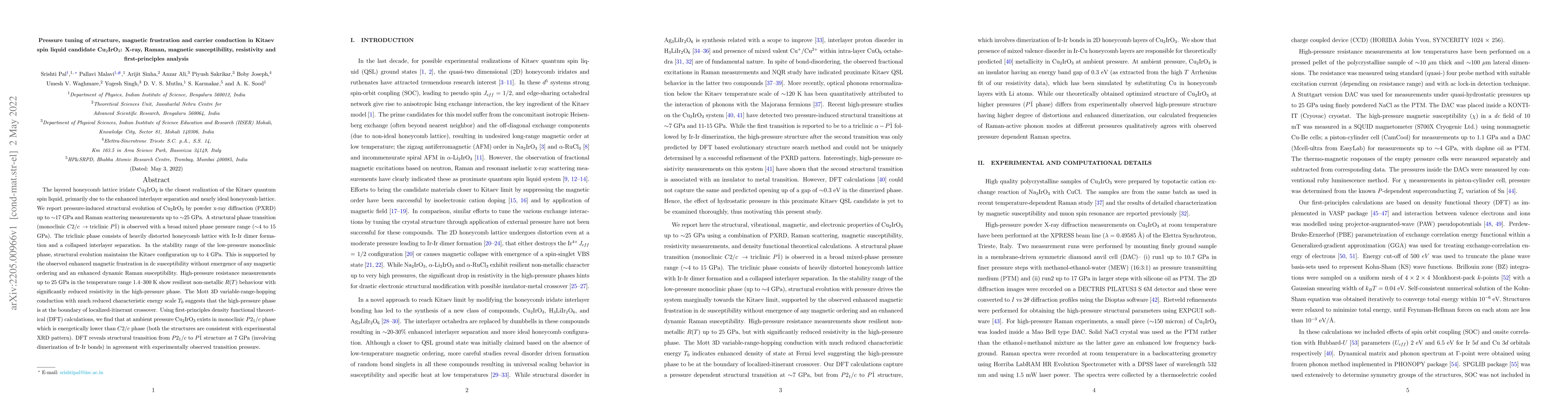 Thumbnail for Pressure tuning of structure, magnetic frustration and carrier
  conduction in Kitaev spin liquid candidate Cu$_2$IrO$_3$: X-ray, Raman,
  magnetic susceptibility, resistivity and first-principles analysis