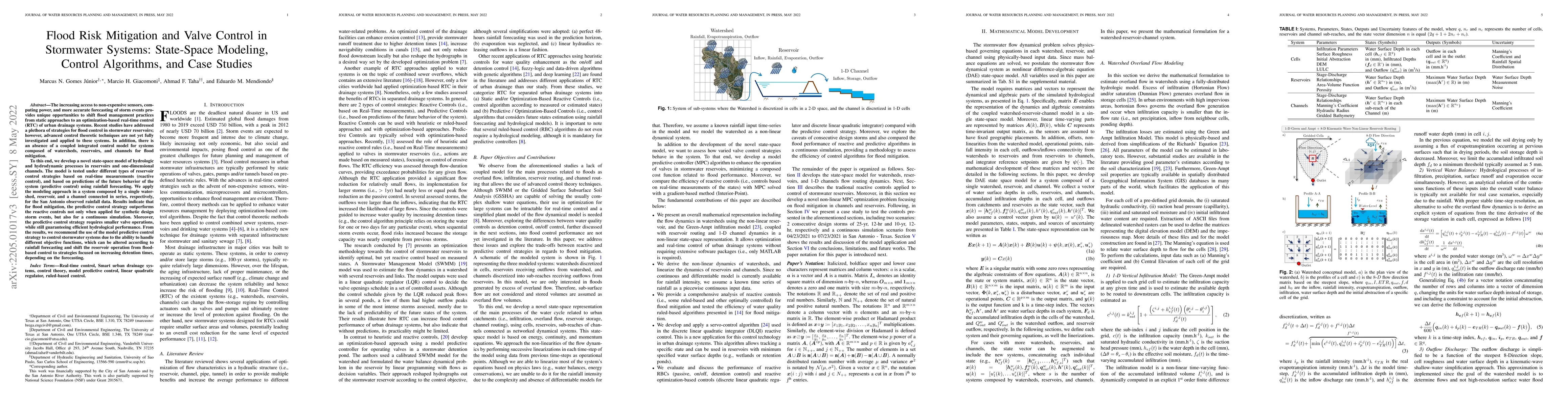 Thumbnail for Flood Risk Mitigation and Valve Control in Stormwater Systems:
  State-Space Modeling, Control Algorithms, and Case Studies
