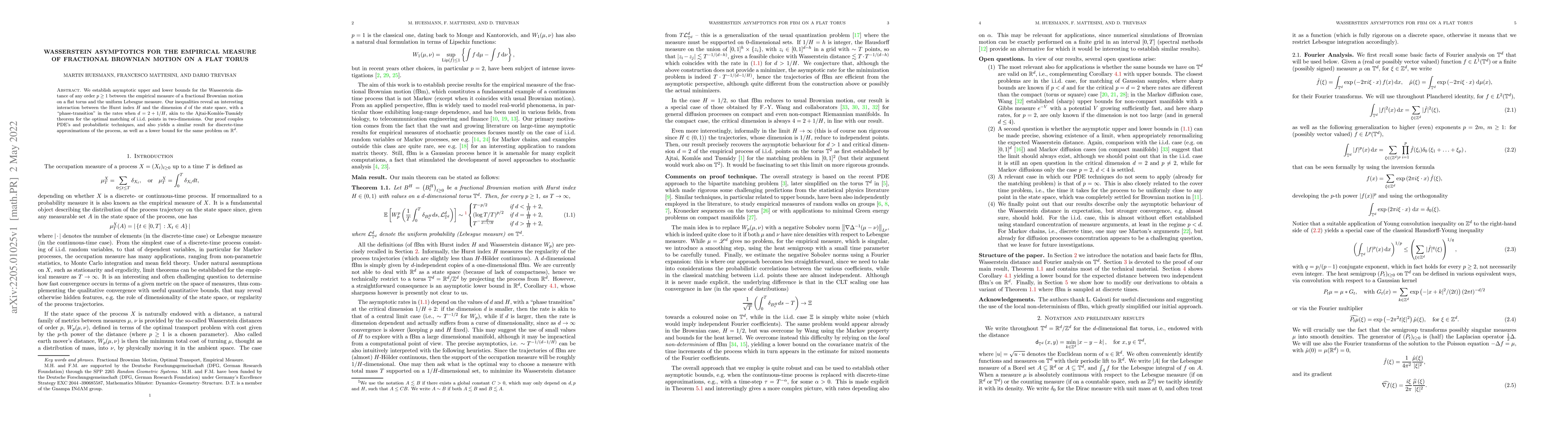 Thumbnail for Wasserstein Asymptotics for the Empirical Measure of Fractional Brownian
  Motion on a Flat Torus