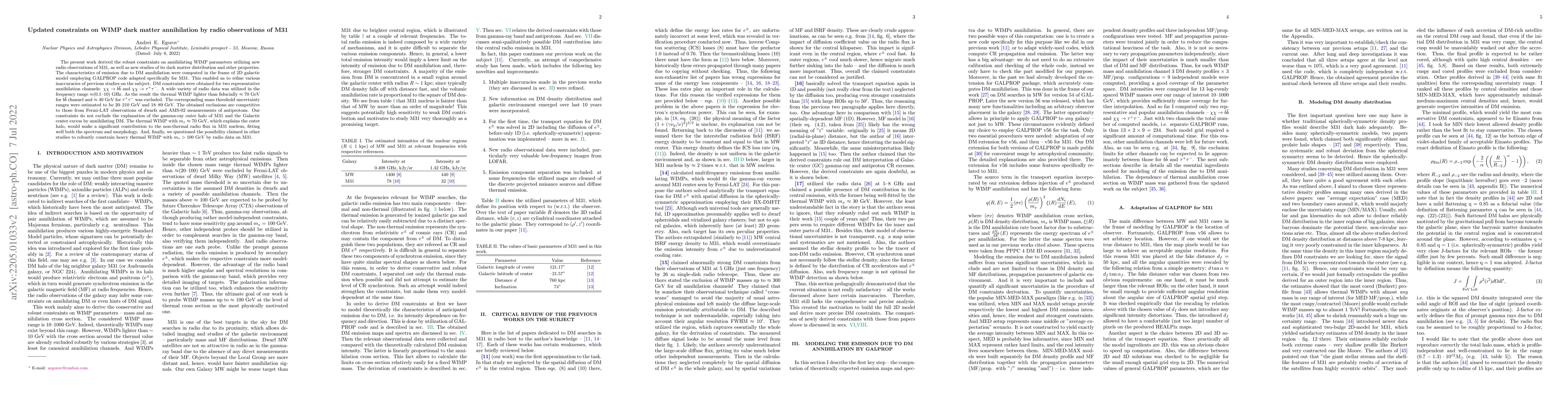Thumbnail for Updated constraints on WIMP dark matter annihilation by radio
  observations of M31