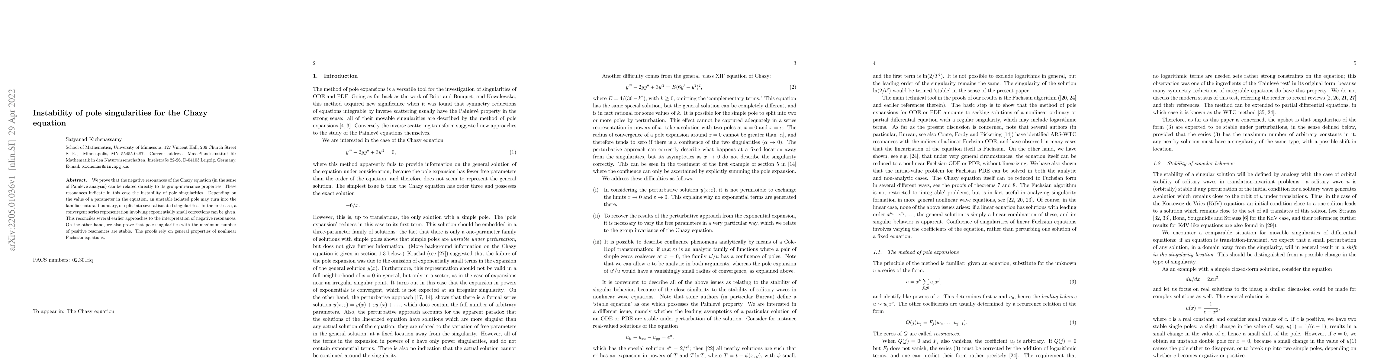Thumbnail for Instability of pole singularities for the Chazy equation