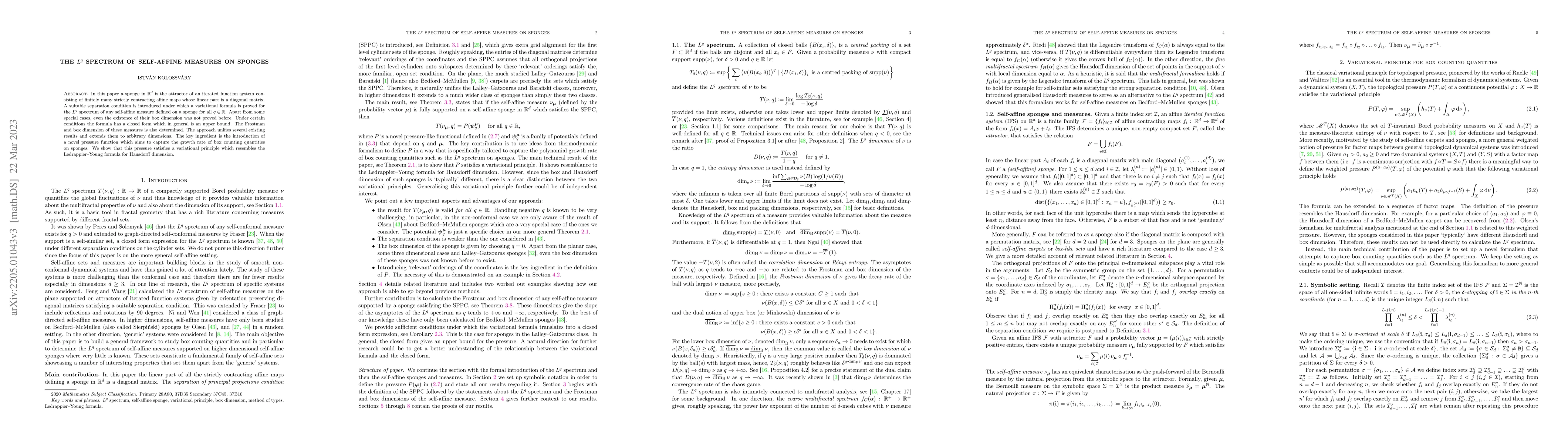 Thumbnail for The $L^q$ spectrum of self-affine measures on sponges