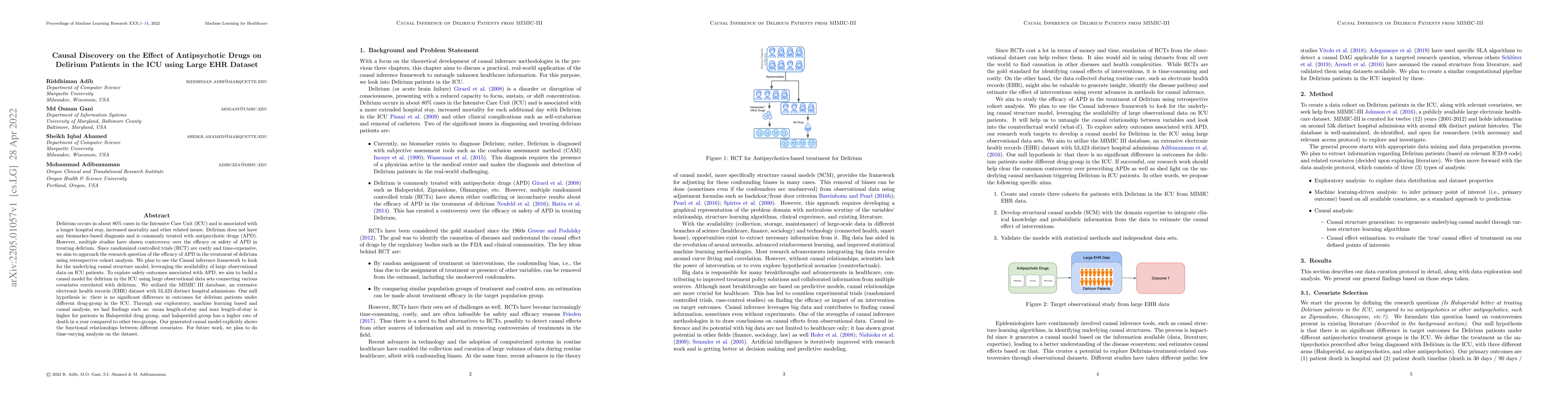 Thumbnail for Causal Discovery on the Effect of Antipsychotic Drugs on Delirium
  Patients in the ICU using Large EHR Dataset