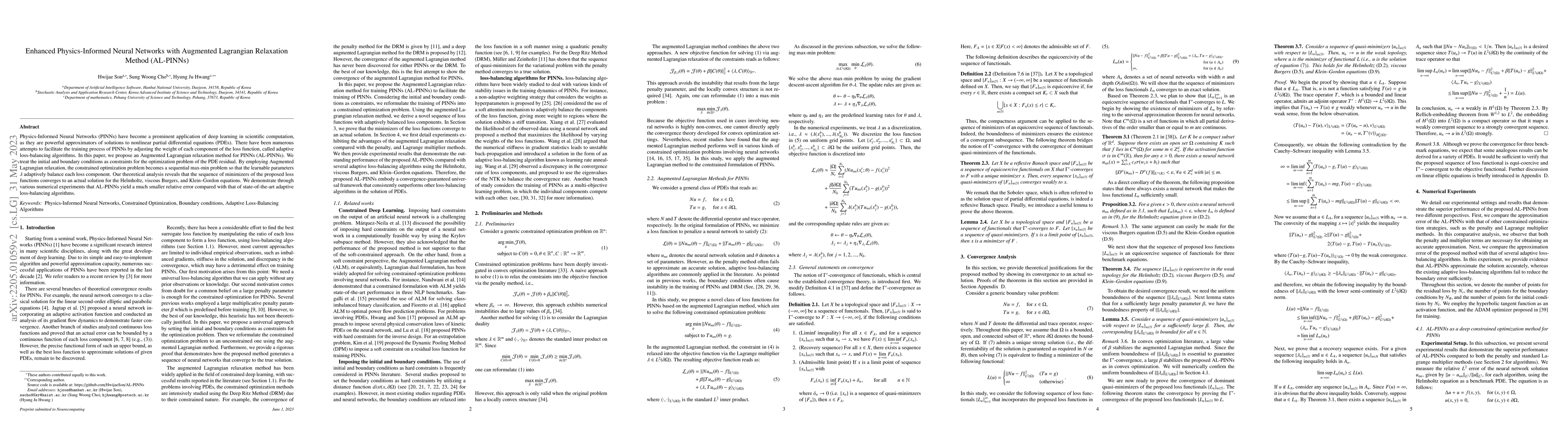Thumbnail for Enhanced Physics-Informed Neural Networks with Augmented Lagrangian
  Relaxation Method (AL-PINNs)