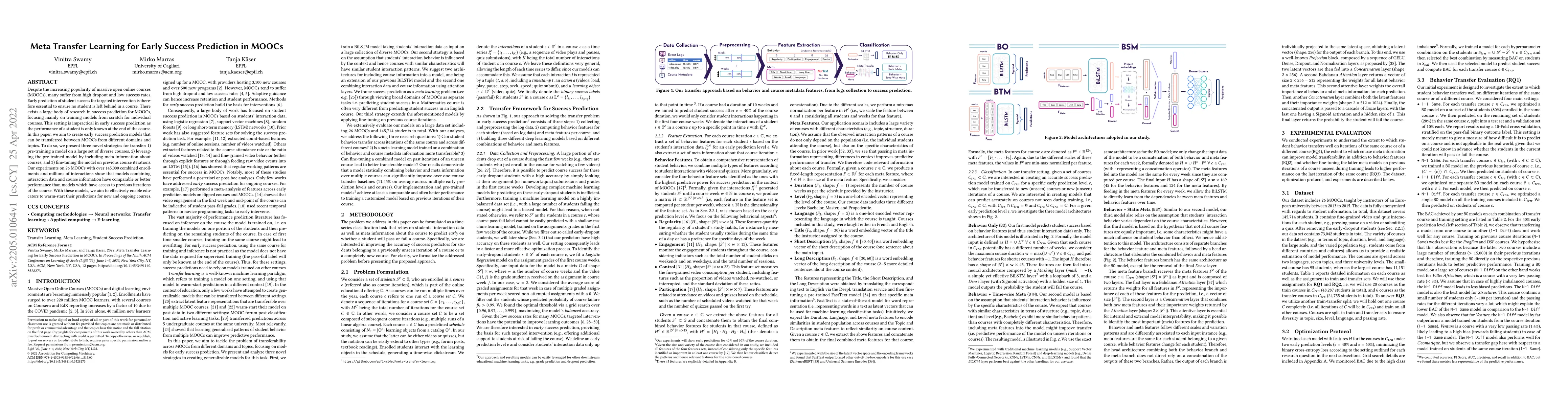 Thumbnail for Meta Transfer Learning for Early Success Prediction in MOOCs
