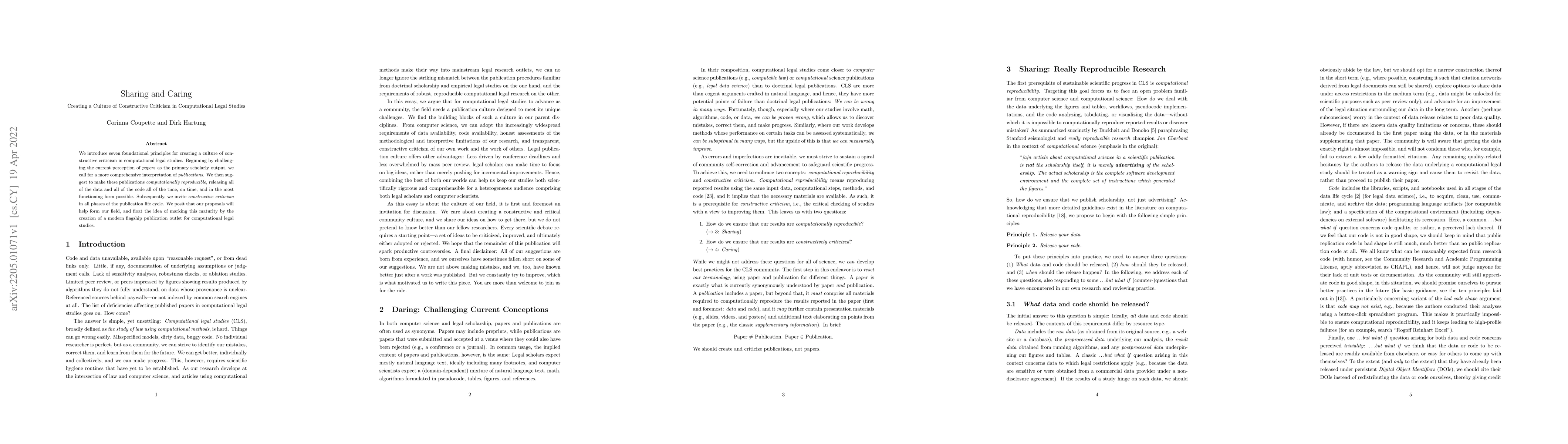Thumbnail for Sharing and Caring: Creating a Culture of Constructive Criticism in
  Computational Legal Studies