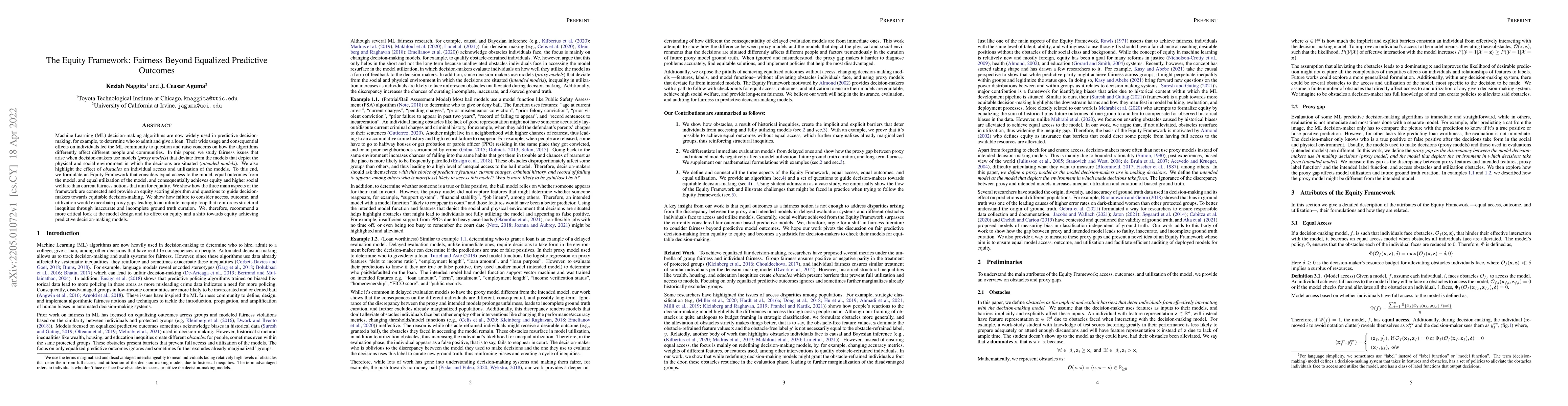 Thumbnail for The Equity Framework: Fairness Beyond Equalized Predictive Outcomes