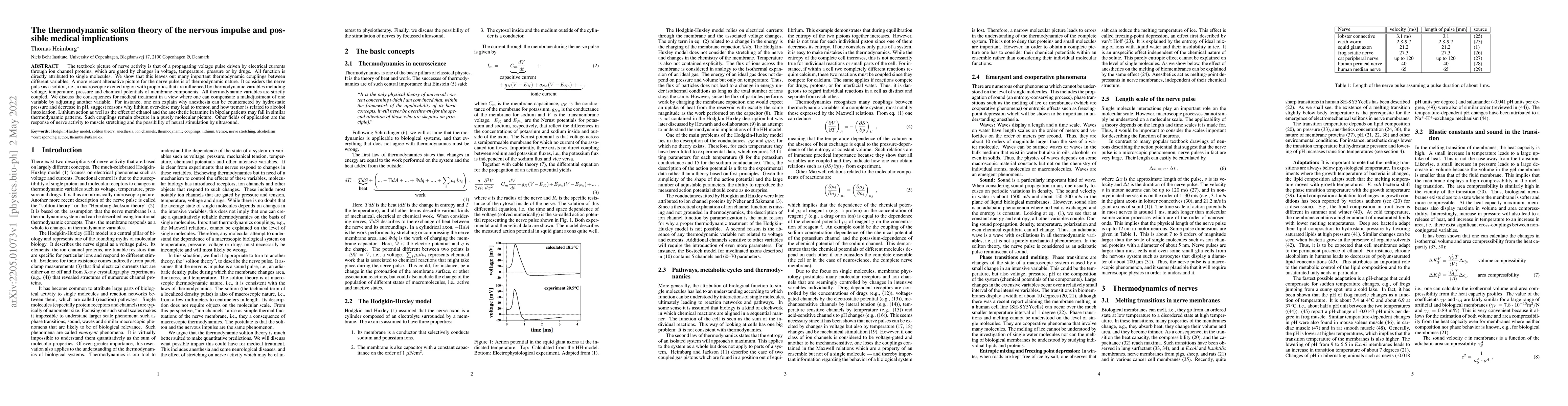 Thumbnail for The thermodynamic soliton theory of the nervous impulse and possible
  medical implications
