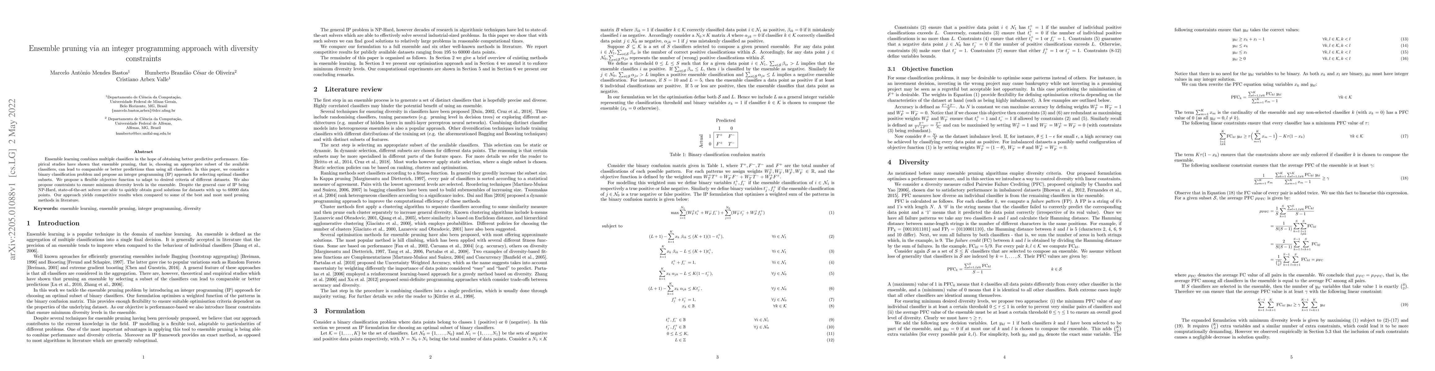 Thumbnail for Ensemble pruning via an integer programming approach with diversity
  constraints