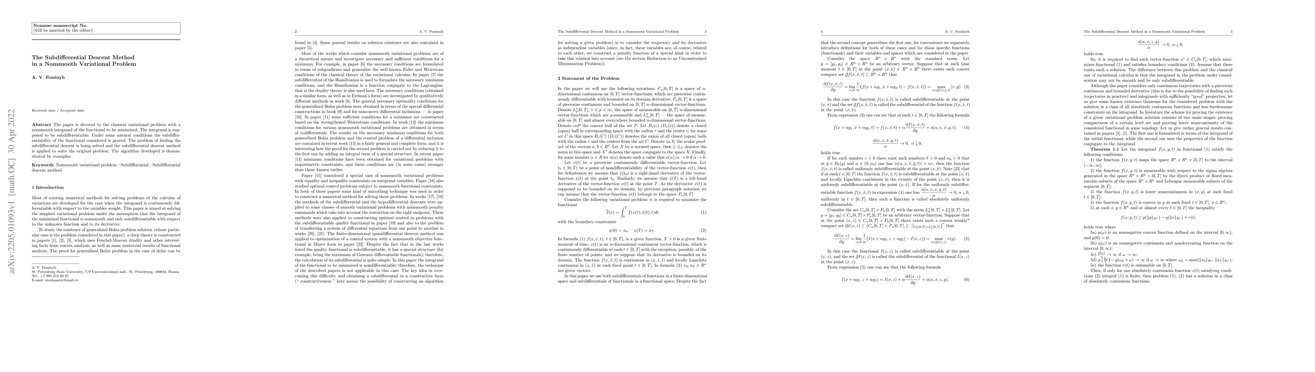 Thumbnail for The Subdifferential Descent Method in a Nonsmooth Variational Problem
