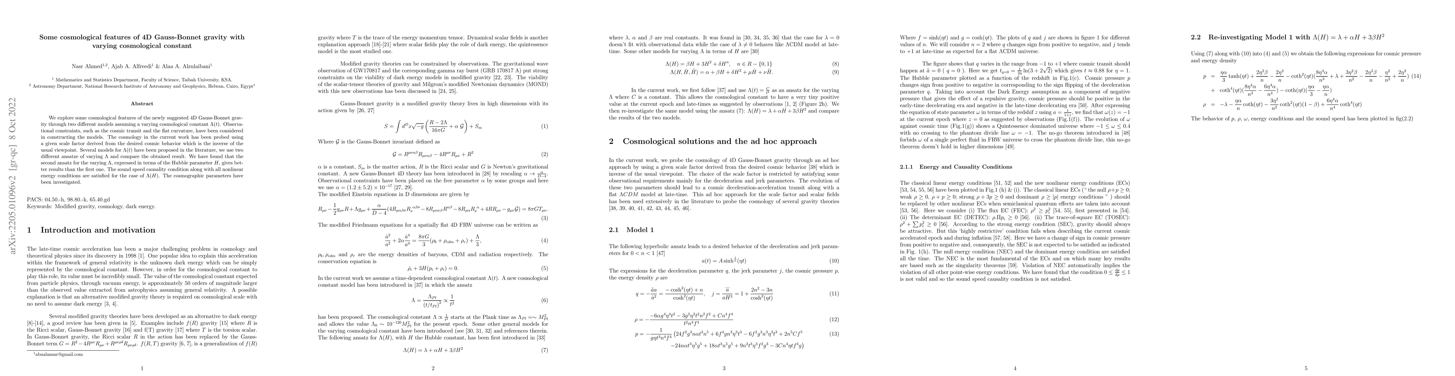 Thumbnail for Some cosmological features of 4D Gauss-Bonnet gravity with varying
  cosmological constant