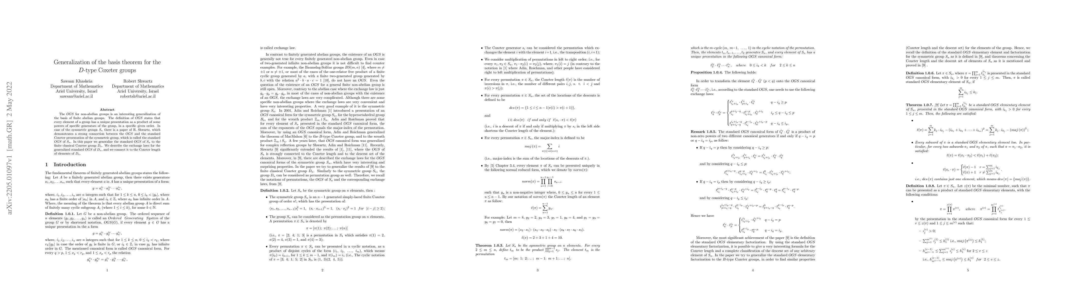 Thumbnail for Generalization of the basis theorem for the D-type Coxeter groups