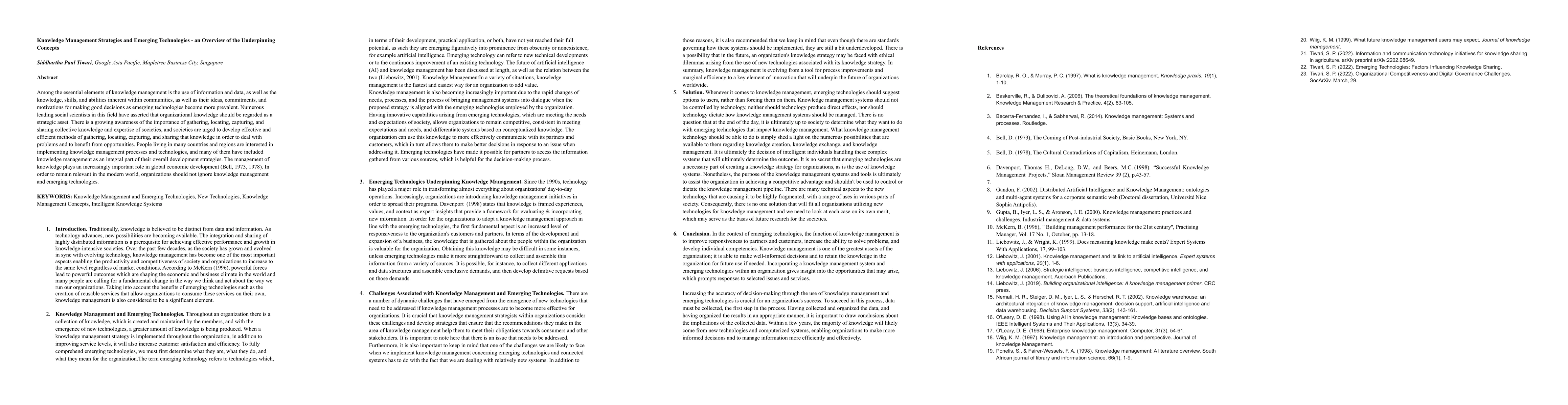 Thumbnail for Knowledge Management Strategies and Emerging Technologies -- An Overview
  Of the Underpinning Concepts