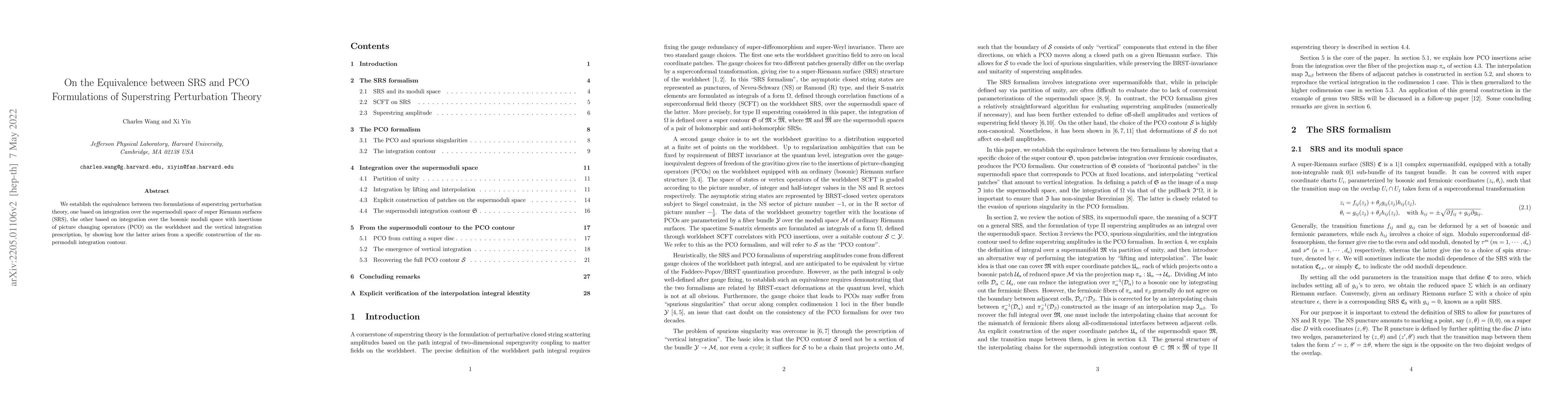 Thumbnail for On the Equivalence between SRS and PCO Formulations of Superstring
  Perturbation Theory
