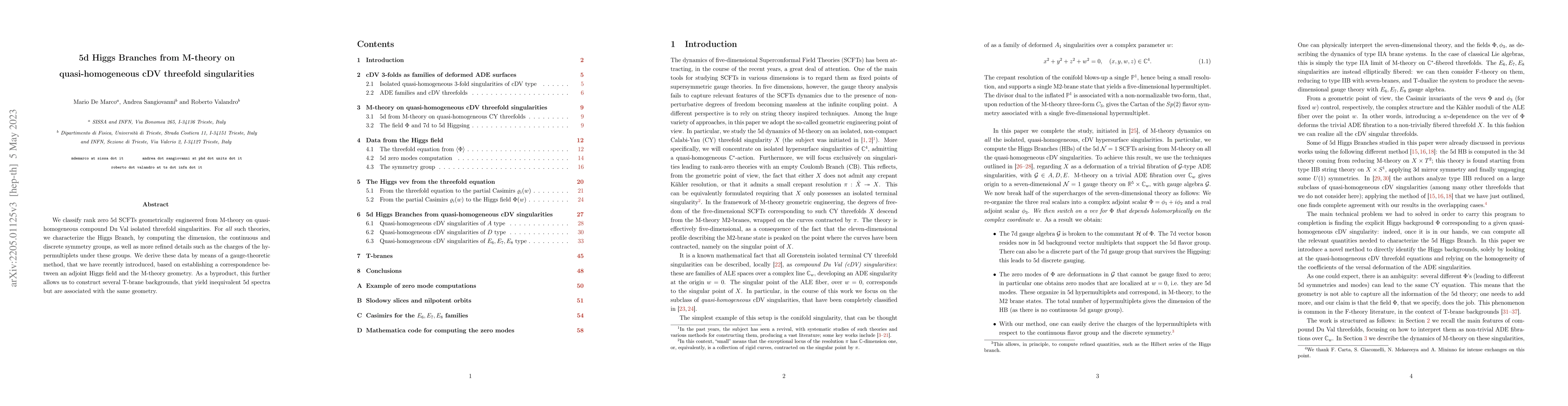 Thumbnail for 5d Higgs Branches from M-theory on quasi-homogeneous cDV threefold
  singularities