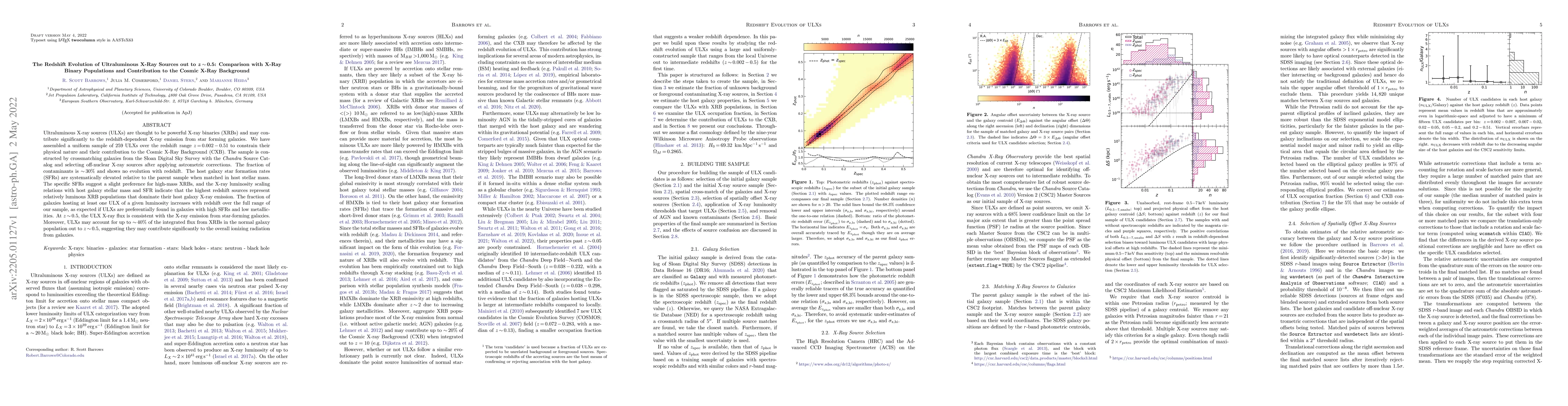 Thumbnail for The Redshift Evolution of Ultraluminous X-Ray Sources out to z~0.5:
  Comparison with X-Ray Binary Populations and Contribution to the Cosmic X-Ray
  Background