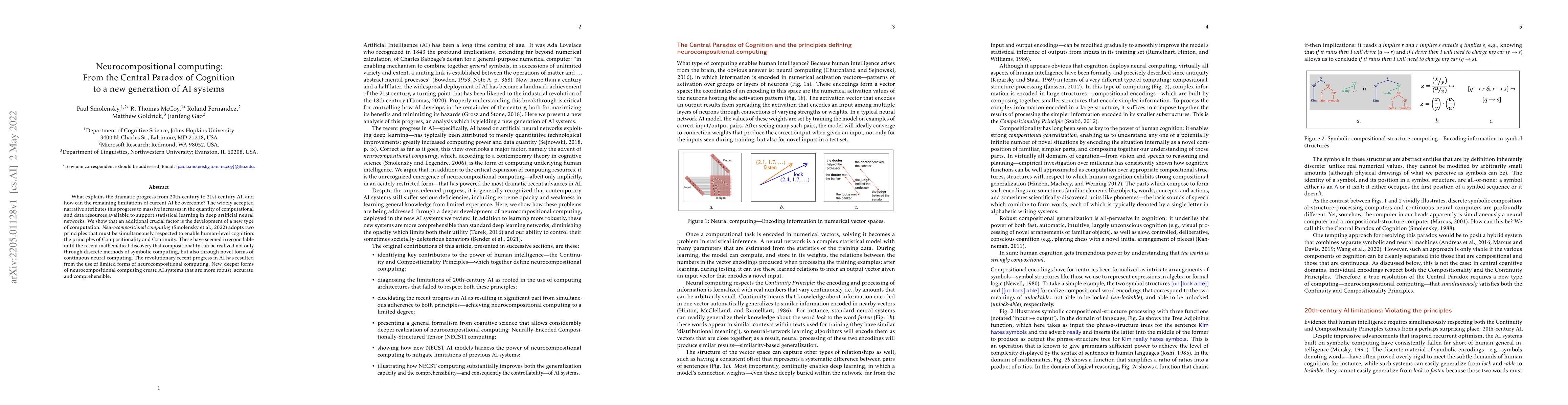 Thumbnail for Neurocompositional computing: From the Central Paradox of Cognition to a
  new generation of AI systems