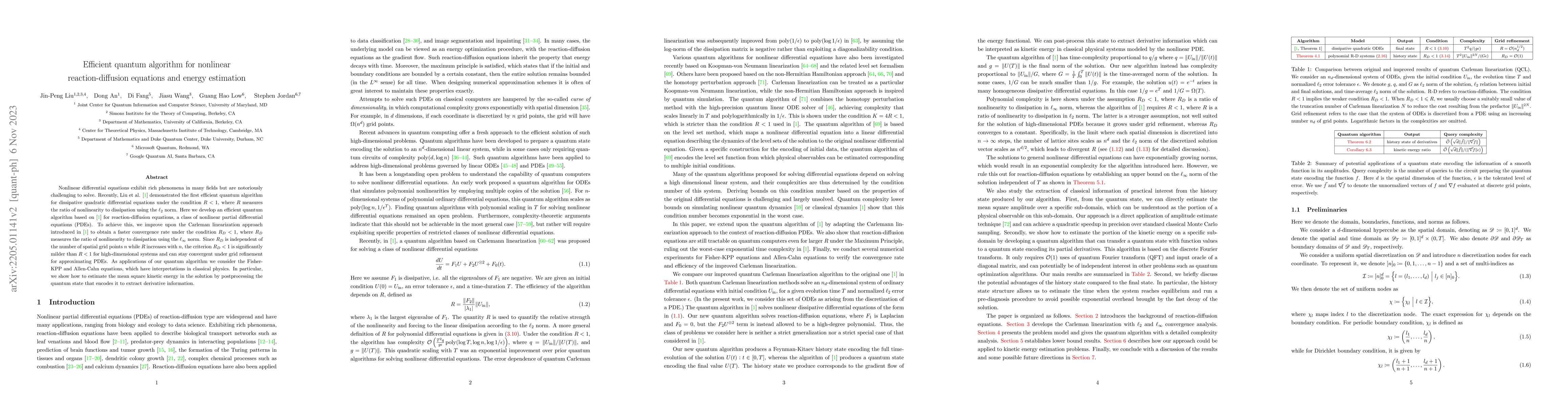 Thumbnail for Efficient quantum algorithm for nonlinear reaction-diffusion equations
  and energy estimation