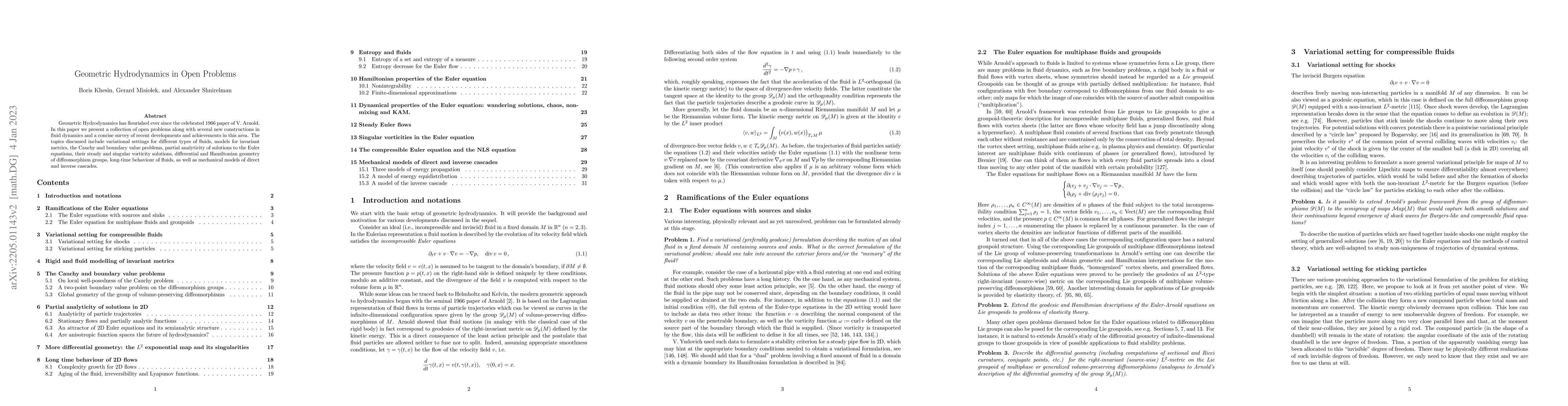 Thumbnail for Geometric Hydrodynamics in Open Problems