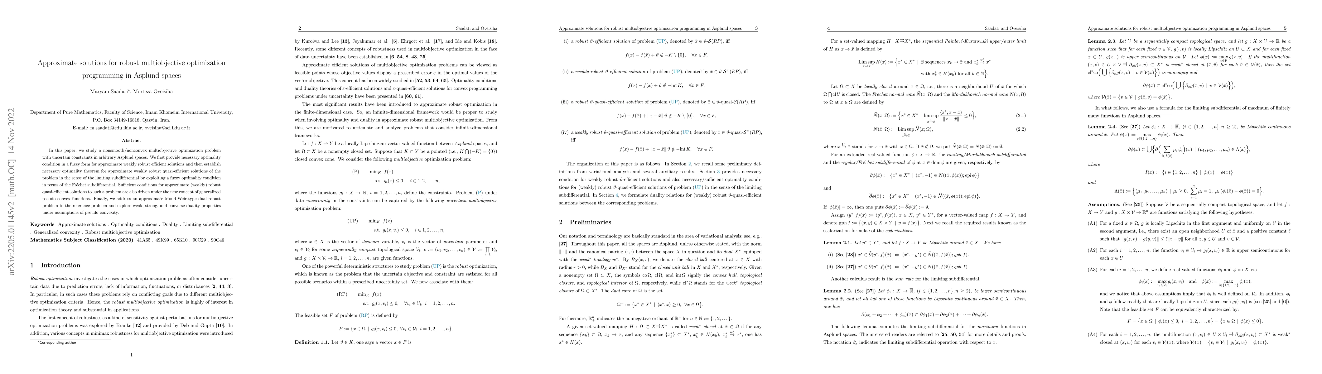 Thumbnail for Approximate solutions for robust multiobjective optimization programming
  in Asplund spaces
