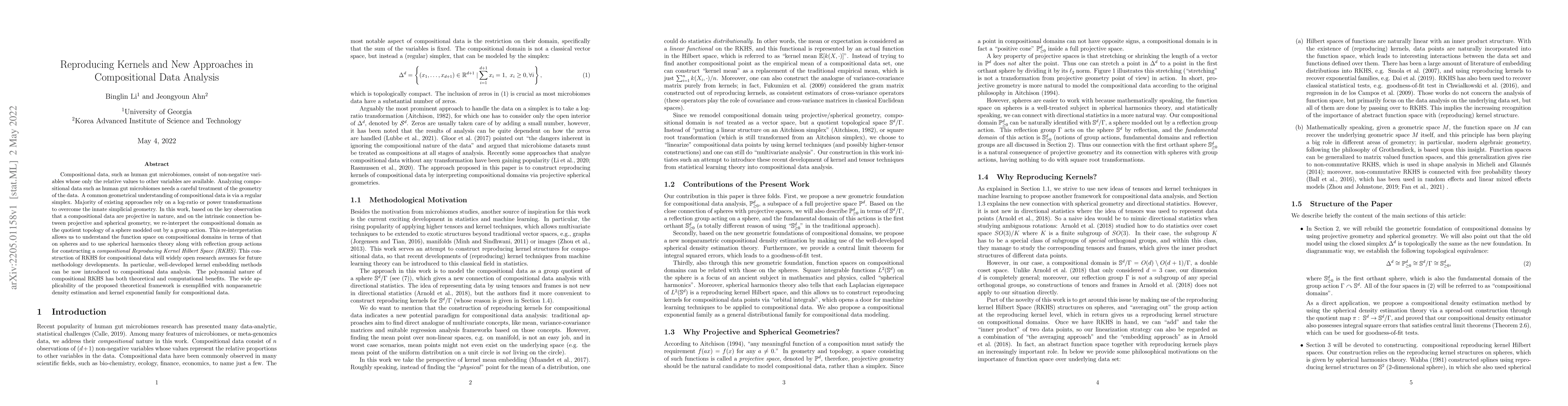 Thumbnail for Reproducing Kernels and New Approaches in Compositional Data Analysis