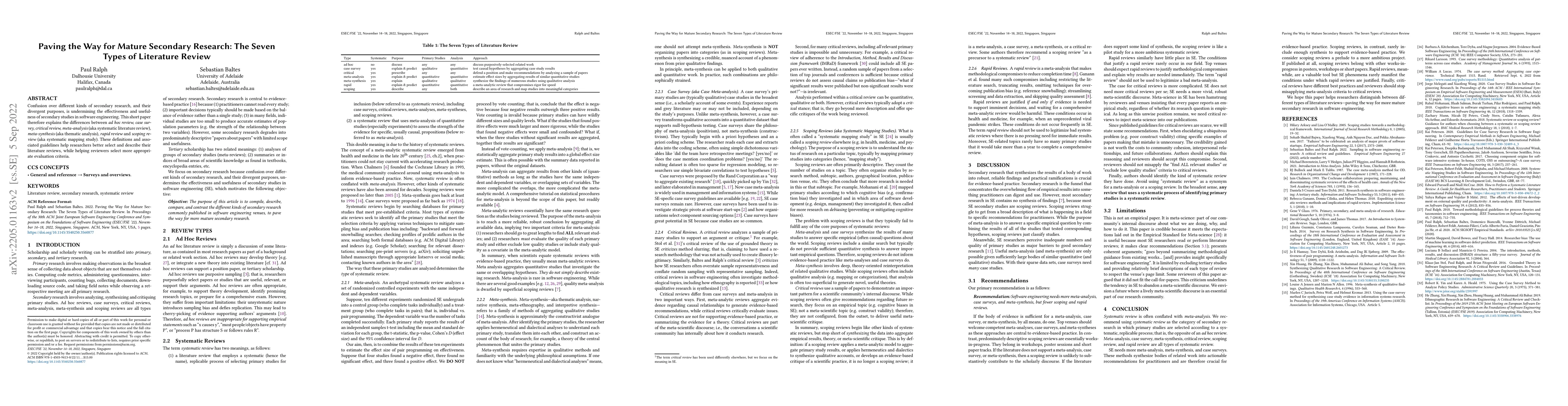 Thumbnail for Paving the Way for Mature Secondary Research: The Seven Types of
  Literature Review