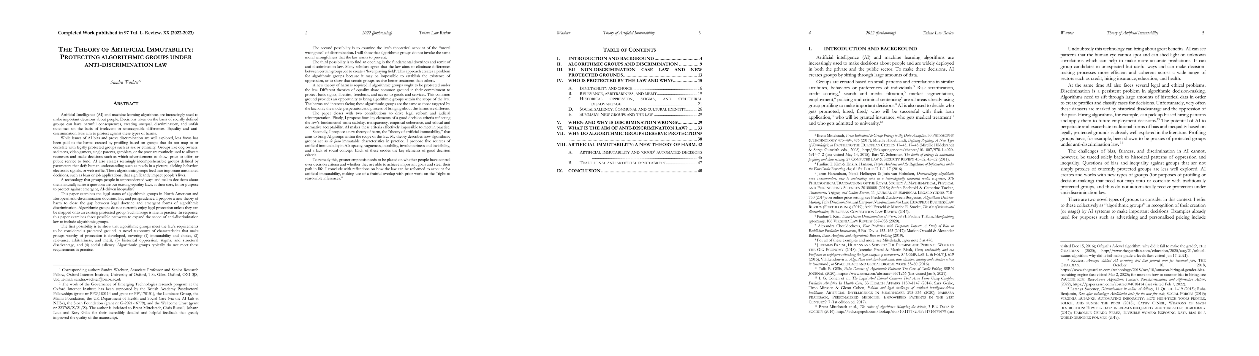 Thumbnail for The Theory of Artificial Immutability: Protecting Algorithmic Groups
  Under Anti-Discrimination Law