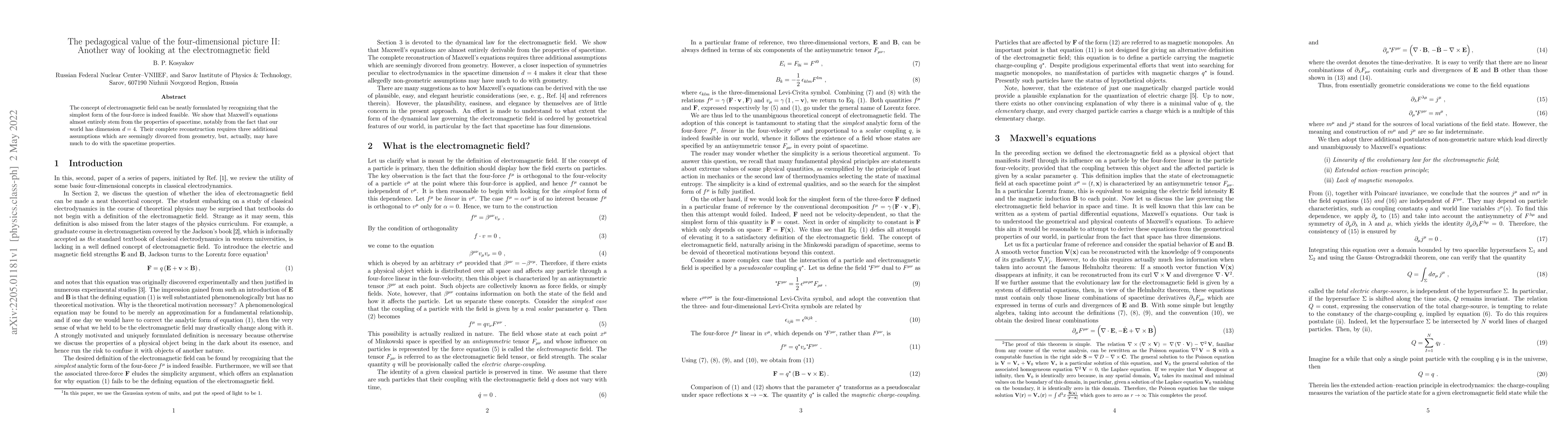 Thumbnail for The pedagogical value of the four-dimensional picture II: Another way of
  looking at the electromagnetic field