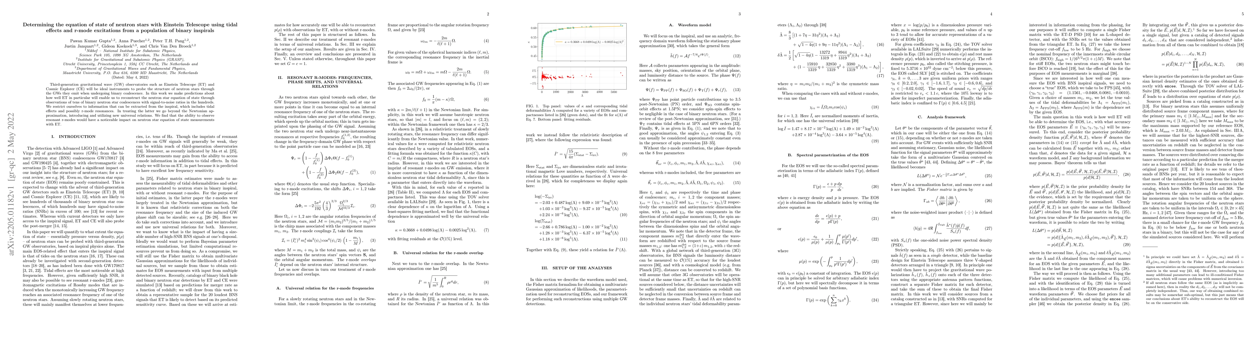 Thumbnail for Determining the equation of state of neutron stars with Einstein
  Telescope using tidal effects and r-mode excitations from a population of
  binary inspirals