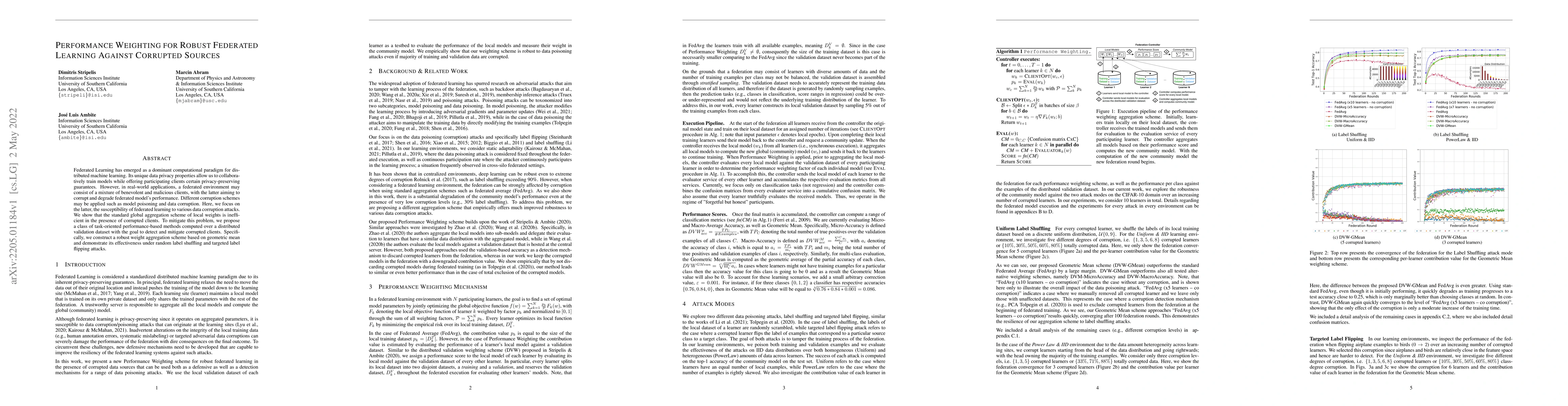 Thumbnail for Performance Weighting for Robust Federated Learning Against Corrupted
  Sources