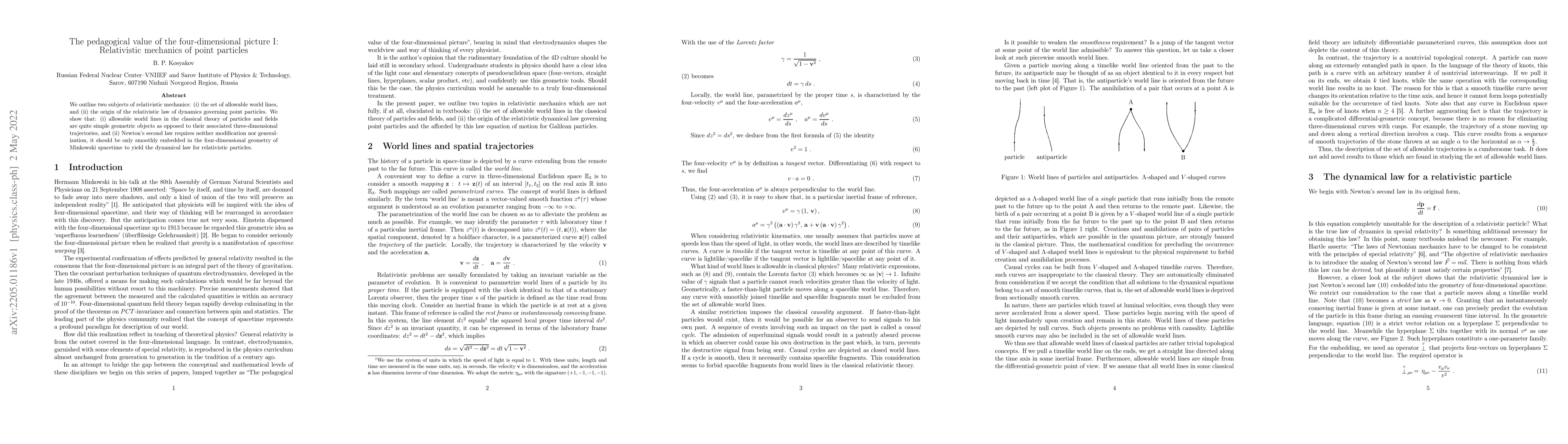 Thumbnail for The pedagogical value of the four-dimensional picture I: Relativistic
  mechanics of point particles