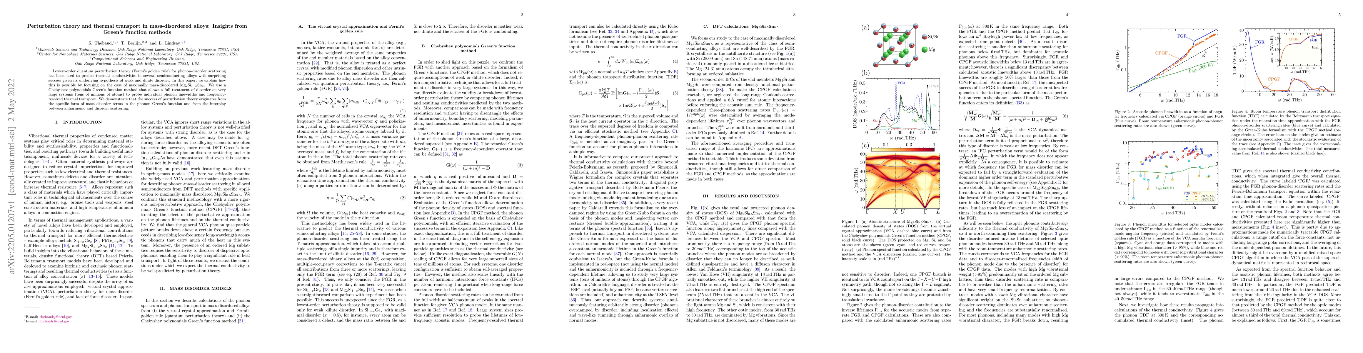 Thumbnail for Perturbation theory and thermal transport in mass-disordered alloys:
  Insights from Green's function methods