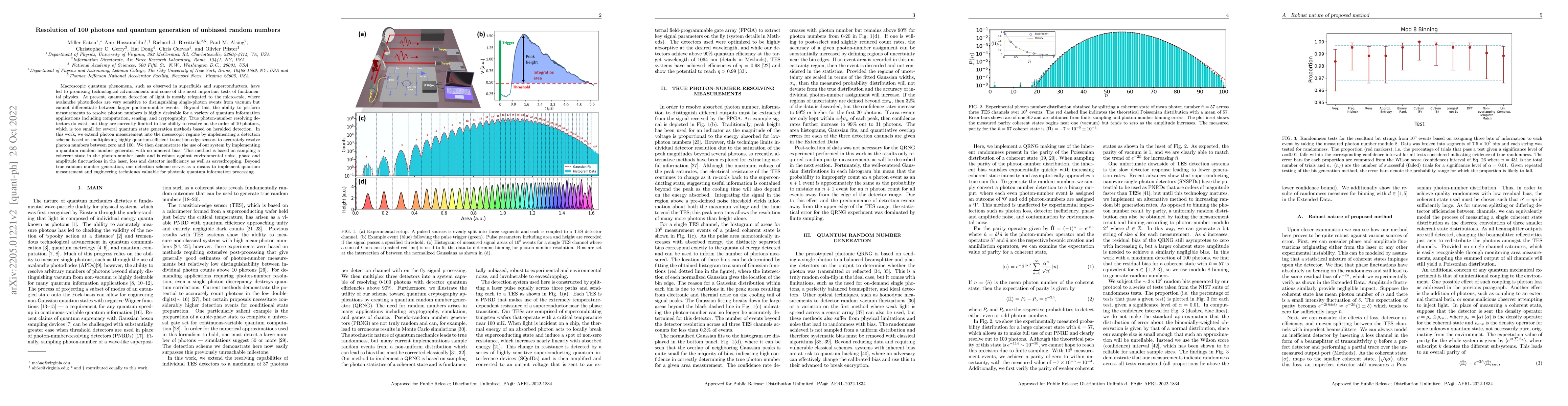 Thumbnail for Resolution of 100 photons and quantum generation of unbiased random
  numbers