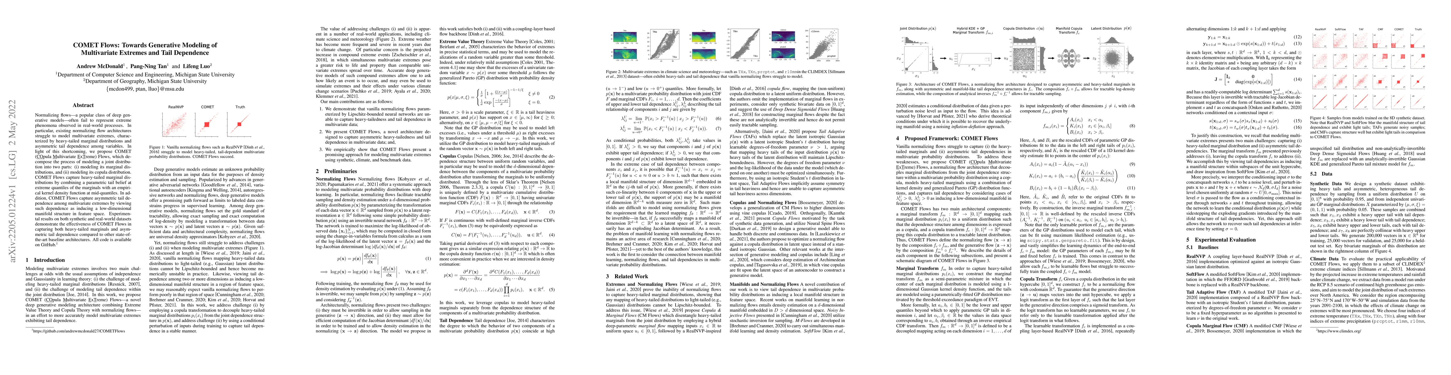Thumbnail for COMET Flows: Towards Generative Modeling of Multivariate Extremes and
  Tail Dependence