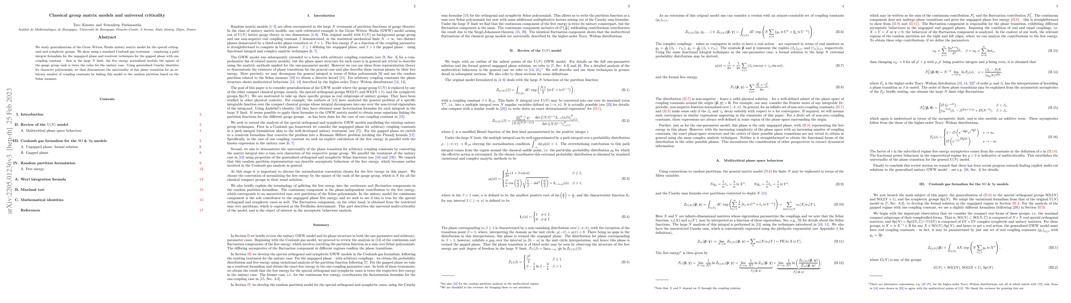 Thumbnail for Classical group matrix models and universal criticality