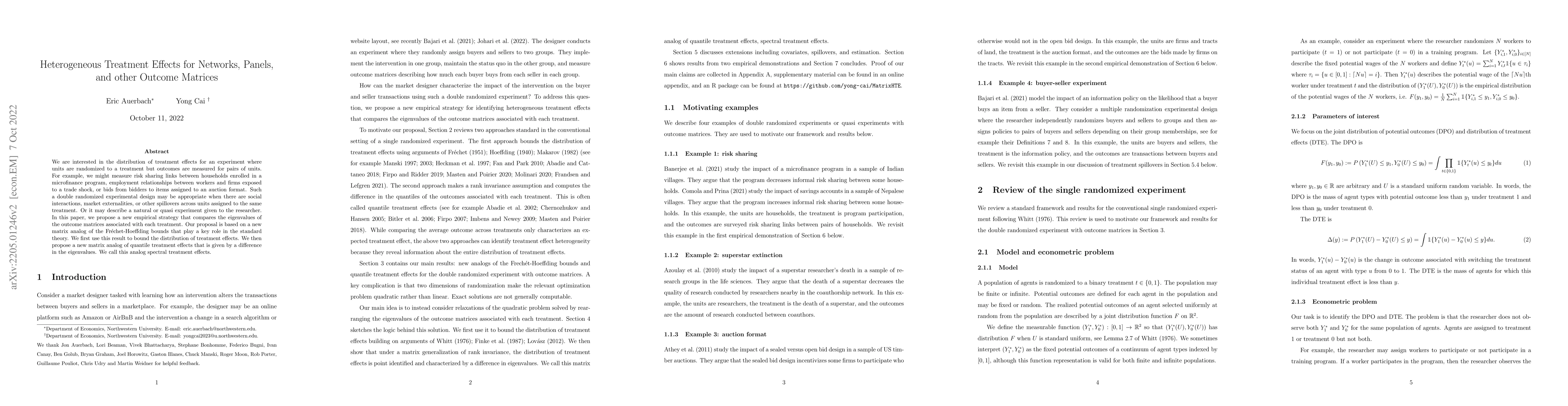Thumbnail for Heterogeneous Treatment Effects for Networks, Panels, and other Outcome
  Matrices
