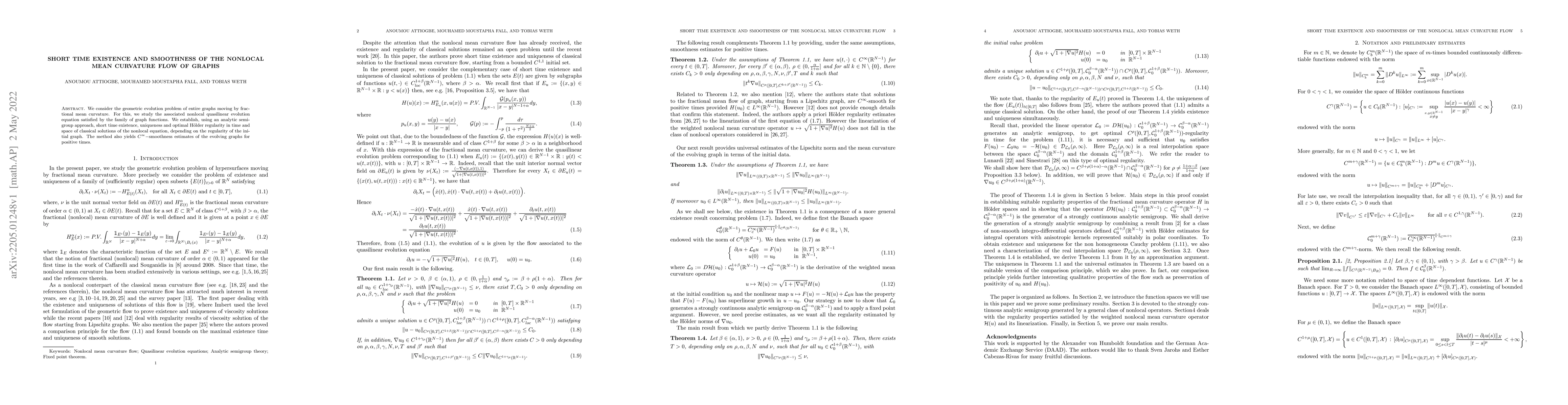 Thumbnail for Short time existence and smoothness of the nonlocal mean curvature flow
  of graphs