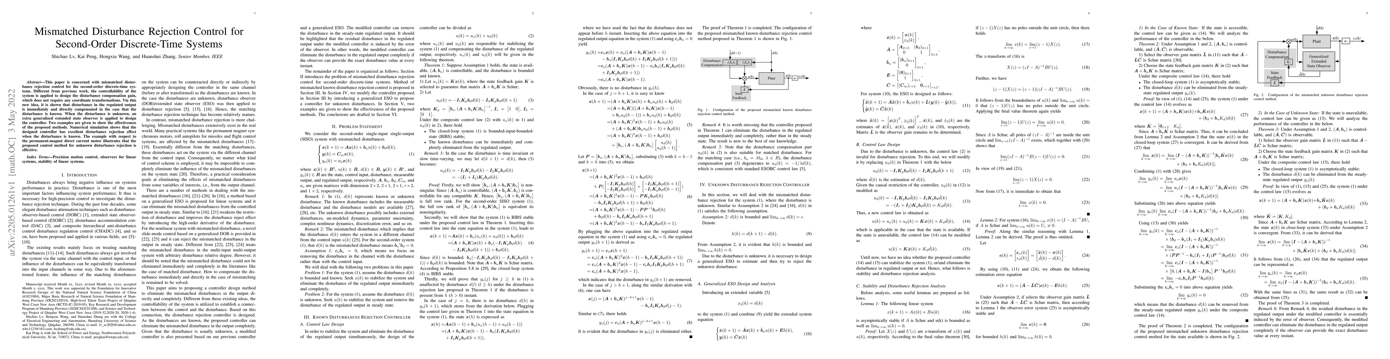 Thumbnail for Mismatched Disturbance Rejection Control for Second-Order Discrete-Time
  Systems