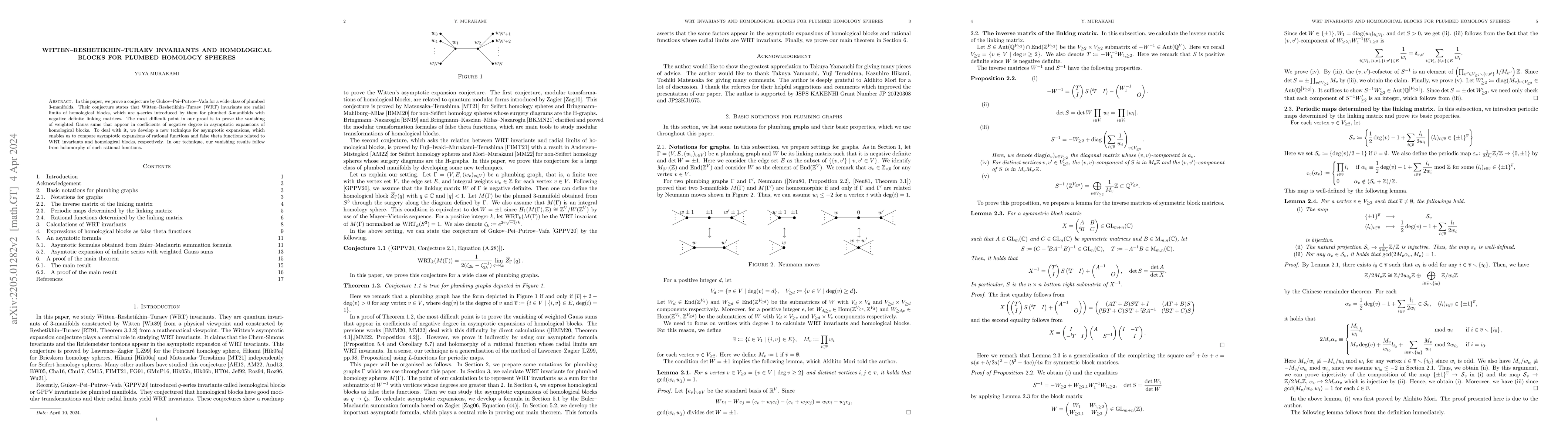 Thumbnail for Witten-Reshetikhin-Turaev invariants and homological blocks for plumbed
  homology spheres