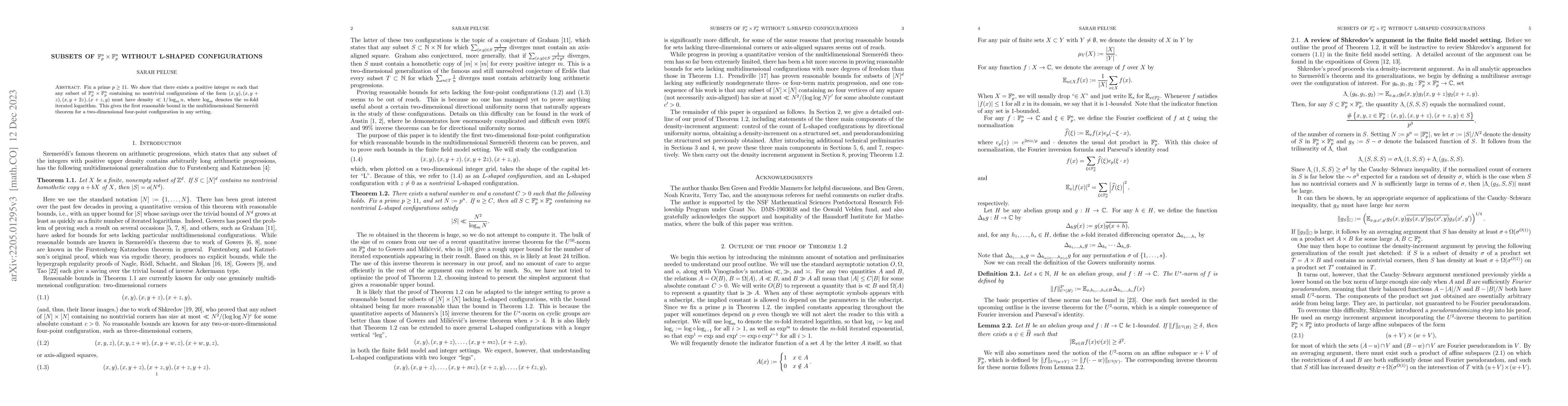 Thumbnail for Subsets of $\mathbb{F}_p^n\times\mathbb{F}_p^n$ without L-shaped
  configurations