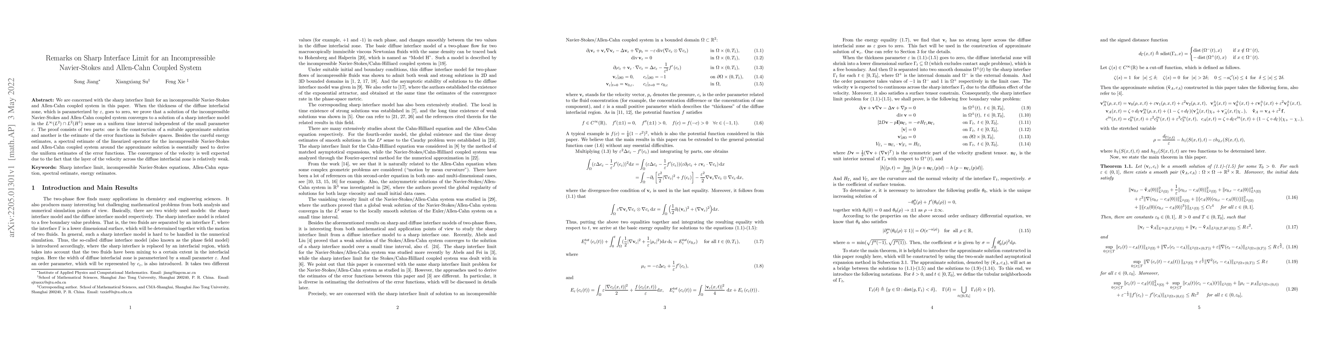 Thumbnail for Remarks on Sharp Interface Limit for an Incompressible Navier-Stokes and
  Allen-Cahn Coupled System