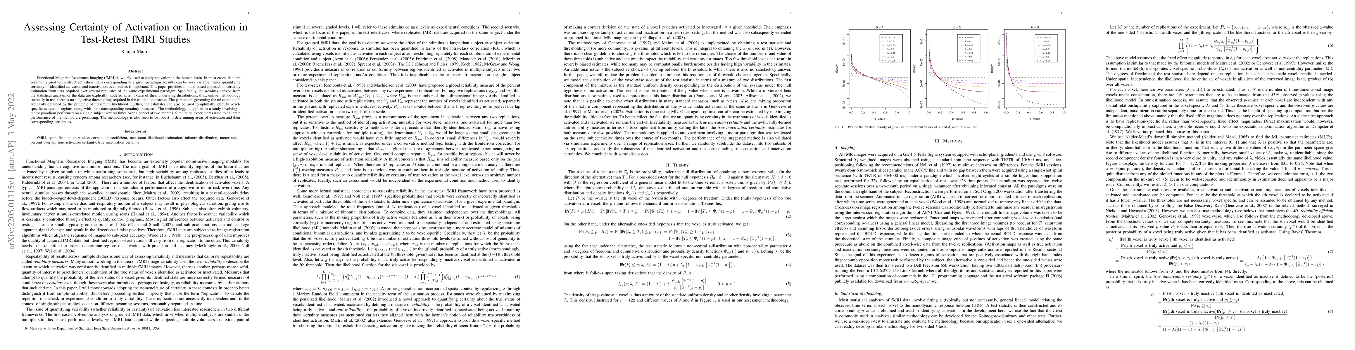 Thumbnail for Assessing Certainty of Activation or Inactivation in Test-Retest fMRI
  Studies