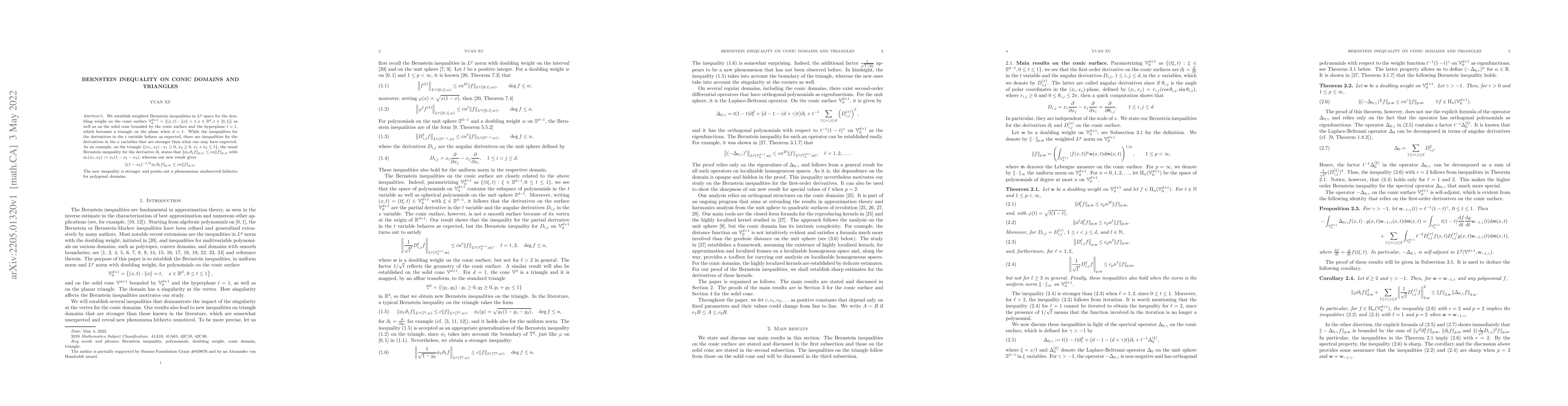 Thumbnail for Bernstein inequality on conic domains and triangle