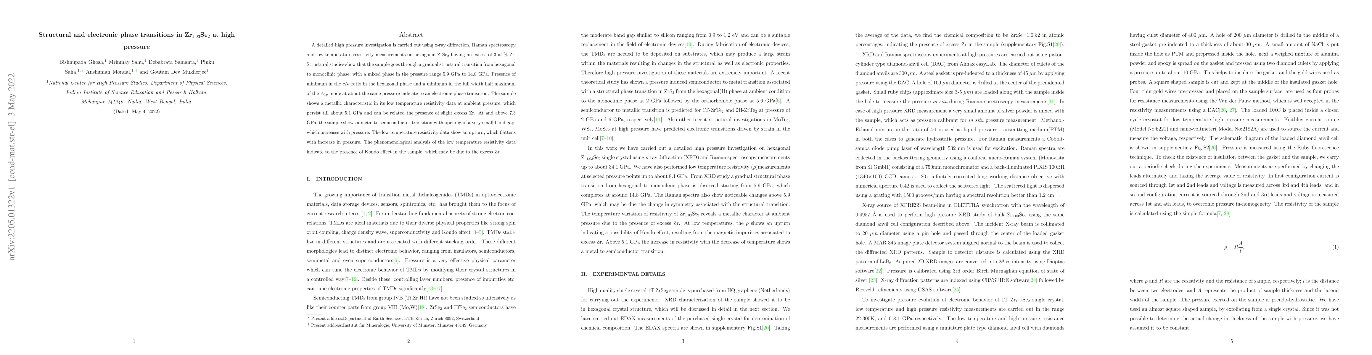 Thumbnail for Structural and electronic phase transitions in Zr$_{1.03}$Se$_{2}$ at
  high pressure