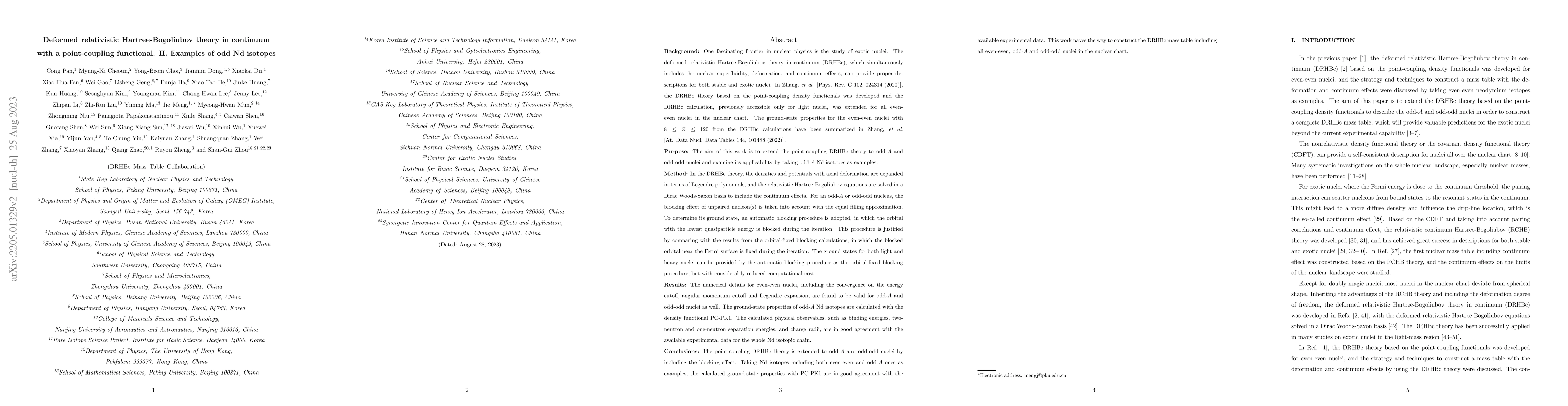 Thumbnail for Deformed relativistic Hartree-Bogoliubov theory in continuum with a
  point-coupling functional. II. Examples of odd Nd isotopes