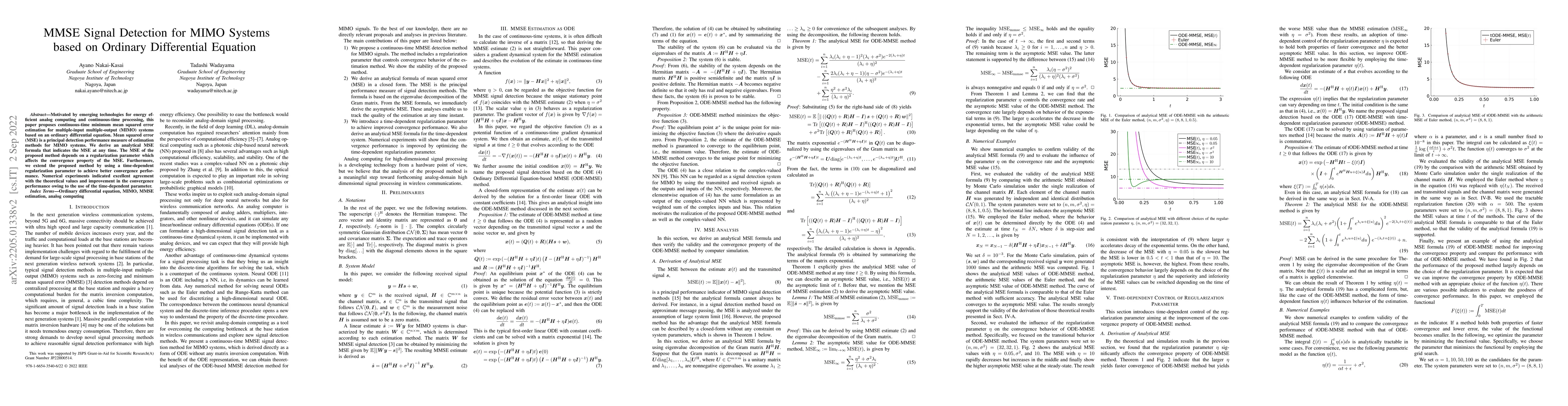Thumbnail for MMSE Signal Detection for MIMO Systems based on Ordinary Differential
  Equation