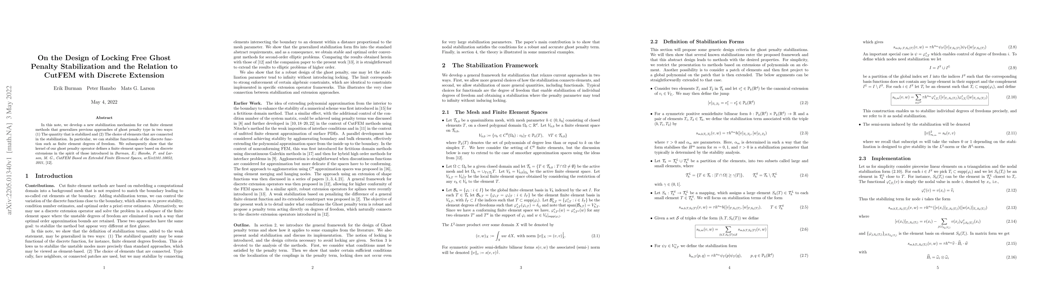 Thumbnail for On the Design of Locking Free Ghost Penalty Stabilization and the
  Relation to CutFEM with Discrete Extension