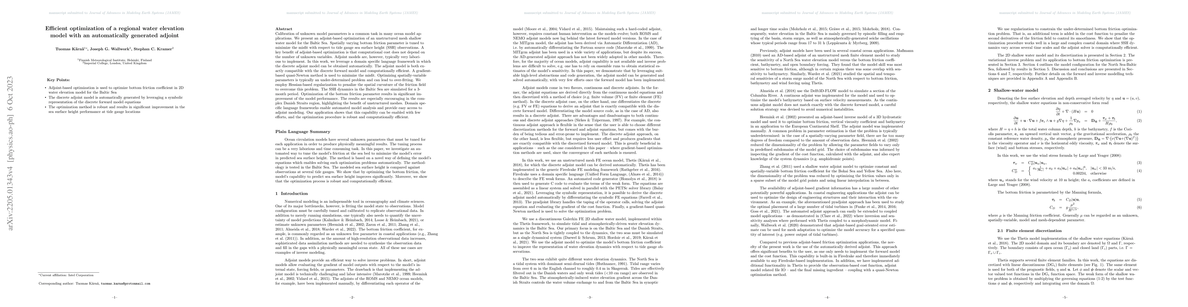 Thumbnail for Efficient optimization of a regional water elevation model with an
  automatically generated adjoint