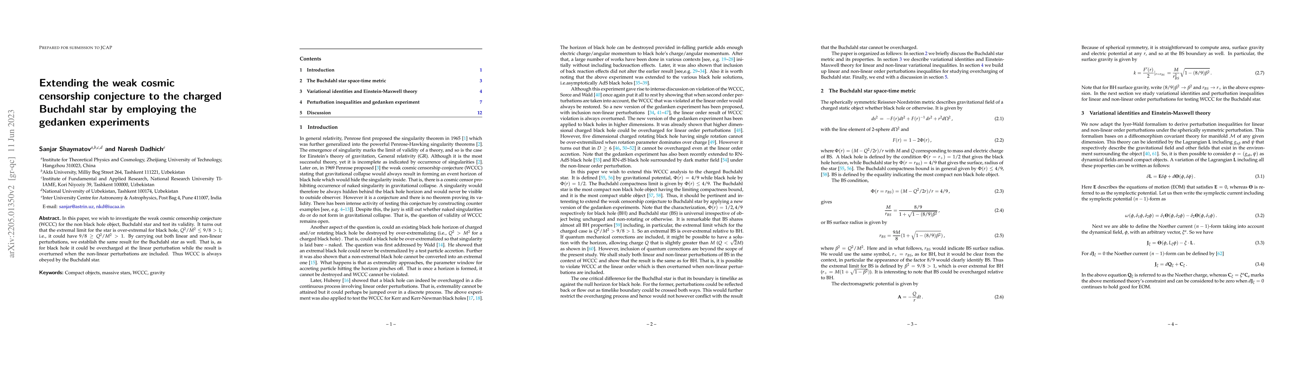 Thumbnail for Extending the weak cosmic censorship conjecture to the charged Buchdahl
  star by employing the gedanken experiments
